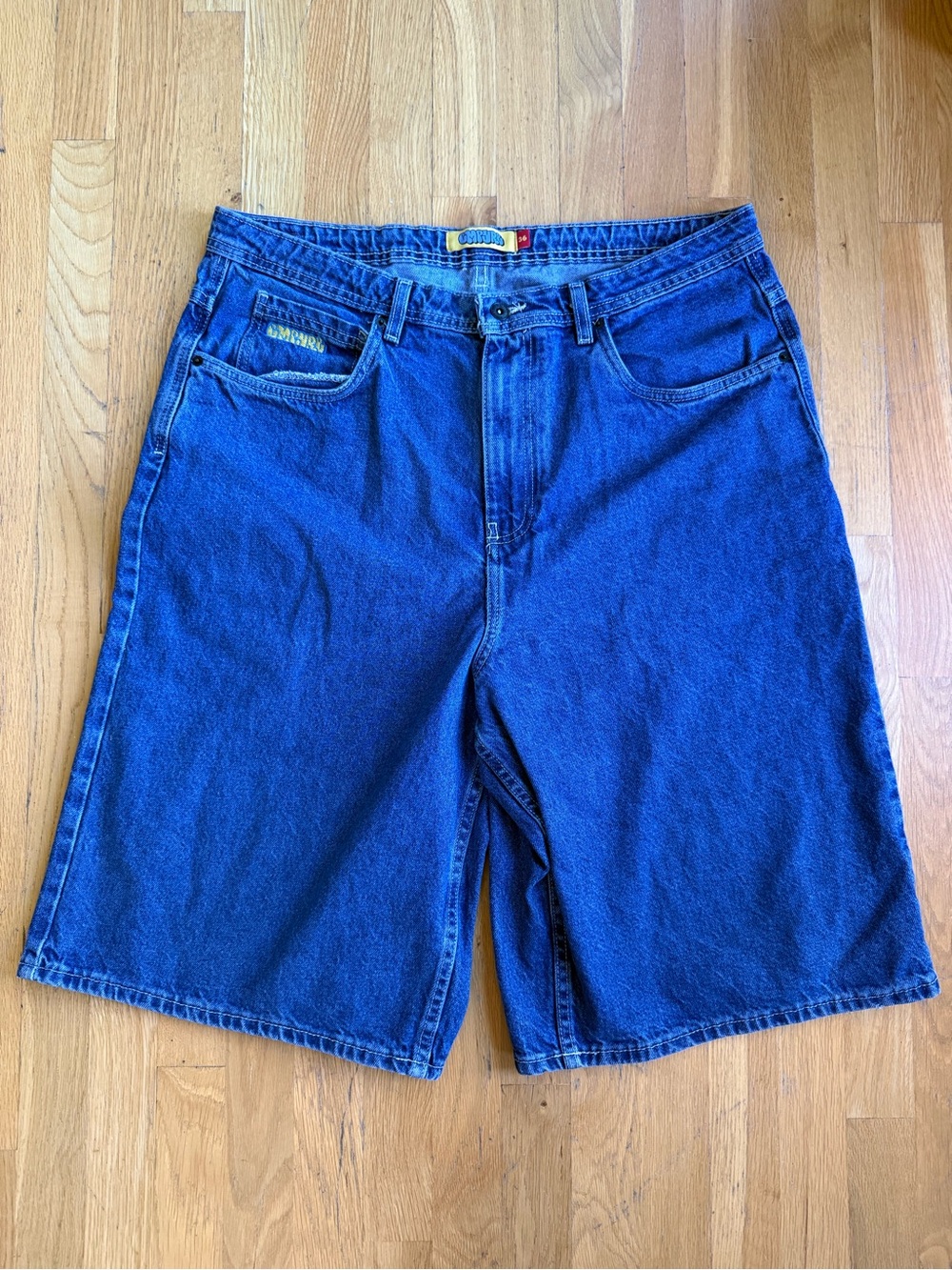 Empyre Men's Blue Denim Shorts Relaxed Fit 12" Inseam Embroidered Cat Logo